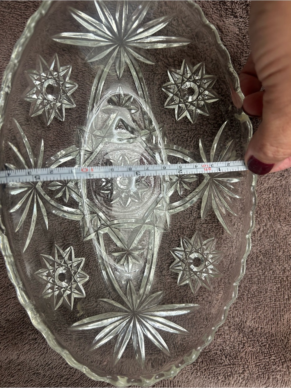 Cut Glass Oval Serving Platter - Clear Starburst Pattern